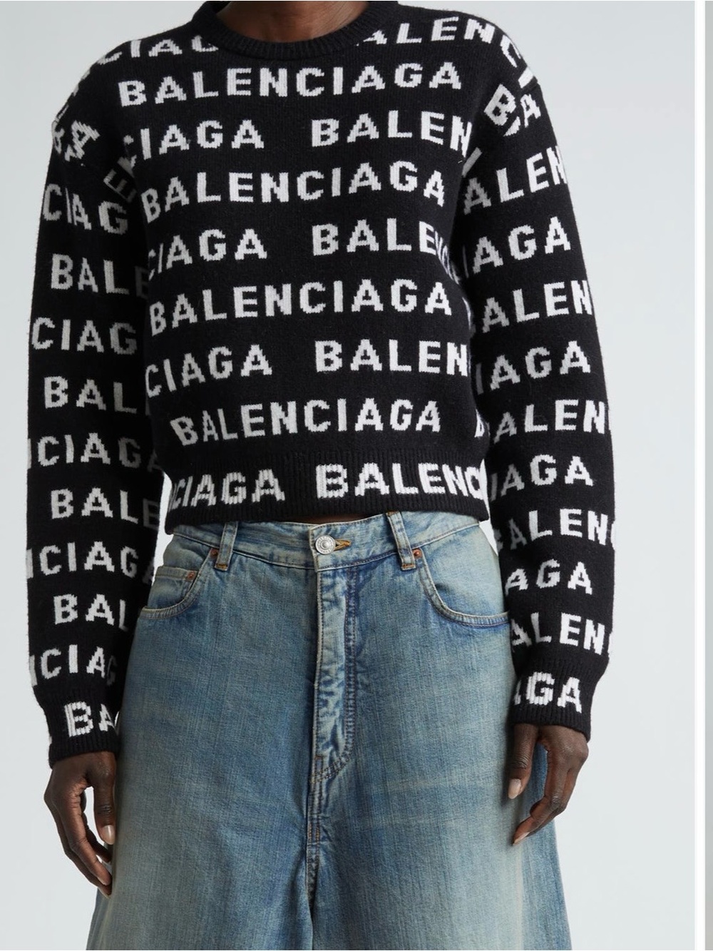 Balenciaga Black & White Logo Knit Crewneck Sweater